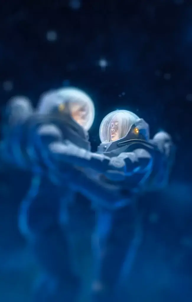 2 astronauts hugging